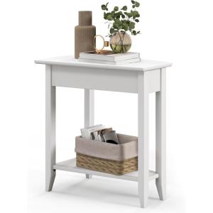 Giantex Wedge End Table White, Triangle Side Table with Storage Shelf and Solid Wood Legs, Recliner Table, 24.5″ Tall Nightstand, Modern Narrow Accent Table for Small Space Living Room(White)
