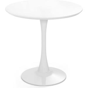 Giantex White Round Dining Table, 32-inches Modern Tulip Kitchen Table with 0.9” Thickened Tabletop & Sturdy Metal Pedestal, Mid-Century Leisure Table for Small Places, Dining Room, Living Room, Cafe(White)