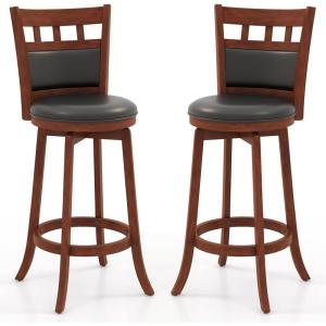 Giantex Wood Bar Stools Set of 2, 31″ Swivel Bar Height Barstools w/Back, Rubber Wood Frame, Padded Seat, Footrest, PVC Leather, Wooden Counter Bar Chairs for Kitchen Island, Restaurant, Espresso(1)