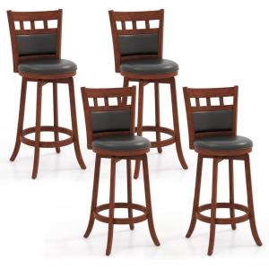 Giantex Wood Bar Stools Set of 2, 31″ Swivel Bar Height Barstools w/Back, Rubber Wood Frame, Padded Seat, Footrest, PVC Leather, Wooden Counter Bar Chairs for Kitchen Island, Restaurant, Espresso(2)