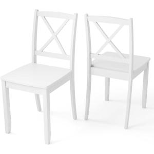 Giantex Wood Dining Chairs Set of 2, Armless Kitchen Chairs w/Rubber Wood Legs & Curved Backrest, Farmhouse Cross Back Diner Chairs, Wooden Side Chairs for Home Dining Room, Load 400 LBS, Black(White)