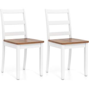 Giantex Wood Dining Chairs Set of 2 White – Wooden Armless Kitchen Chairs with Solid Rubber Wood Legs, Non-Slip Foot Pads, Max Load 400 Lbs, Farmhouse Style High Ladder Back Dining Room Chairs(White+brown)