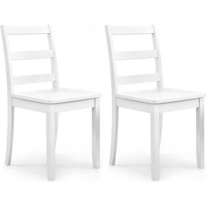 Giantex Wood Dining Chairs Set of 2 White – Wooden Armless Kitchen Chairs with Solid Rubber Wood Legs, Non-Slip Foot Pads, Max Load 400 Lbs, Farmhouse Style High Ladder Back Dining Room Chairs(White)