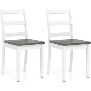 Giantex Wood Dining Chairs Set of 2 White – Wooden Armless Kitchen Chairs with Solid Rubber Wood Legs, Non-Slip Foot Pads, Max Load 400 Lbs, Farmhouse Style High Ladder Back Dining Room Chairs(White+gray)