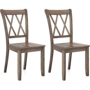 Giantex Wood Dining Chairs Set of 2 White, Armless Kitchen Chair w/Rubber Wood Frame, Cross Back, Contoured Seat, Farmhouse Wooden Side Chair, High Back Kitchen Chairs for Home Dining Room(Brown)