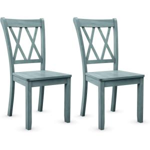 Giantex Wood Dining Chairs Set of 2 White, Armless Kitchen Chair w/Rubber Wood Frame, Cross Back, Contoured Seat, Farmhouse Wooden Side Chair, High Back Kitchen Chairs for Home Dining Room(Antique Sage Green)