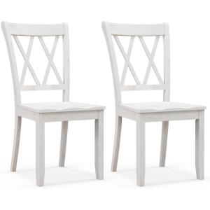 Giantex Wood Dining Chairs Set of 2 White, Armless Kitchen Chair w/Rubber Wood Frame, Cross Back, Contoured Seat, Farmhouse Wooden Side Chair, High Back Kitchen Chairs for Home Dining Room(White)