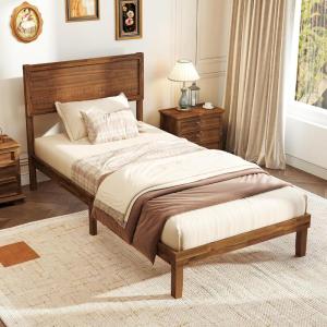 Giantex Wood Full Size Bed Frame with Headboard, Mid Century Modern Platform Bed Full with Solid Wood Legs & Wooden Slat Support, Easy Assembly, No Box Spring Needed, Walnut(Walnut)
