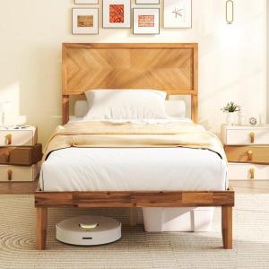 Giantex Wood Full Size Bed Frame with Headboard, Mid Century Modern Platform Bed Full with Solid Wood Legs & Wooden Slat Support, Easy Assembly, No Box Spring Needed, Walnut(Rustic Brown)