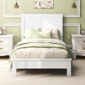 Giantex Wood Queen Platform Bed Frame with Headboard, Mid Century Bed Frame with Solid Wood Legs & Wooden Slat Support, No Box Spring Needed, Walnut Bed(White)