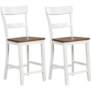 Giantex Wooden Bar Stools Counter Height Set of 2, 24.5″ Farmhouse Wood Bar Dining Chairs with Solid Rubber Wood Frame, Backrest, Footrest, Armless Barstools for Home Bar, Kitchen Counter, White(White)