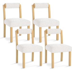 Giantex Wooden Dining Chairs Set of 2, Faux Sherpa Upholstered Kitchen Dining Room Chairs w/Rubber Wood Frame, Padded Seat, Cylinder Back, Farmhouse Armless Accent Side Chairs for Living Room(2)