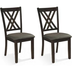Giantex Wooden Dining Chairs Set of 2, Linen Fabric Upholstered Kitchen Chair w/Rubber Wood Frame, Wide Padded Seat, Curved Cross Back, Farmhouse Side Chairs for Living Room Restaurant, Dark Gray(Dark Gray)