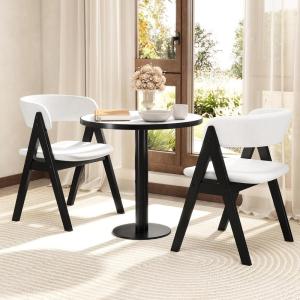 Giantex Wooden Dining Chairs Set of 2, Modern Sherpa Upholstered Kitchen Chair w/Armrests, Rubber Wood Legs, Padded Seat & Curved Open Back, Farmhouse Side Chairs for Home Living Room(White+black)