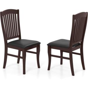 Giantex Wooden Dining Chairs Set of 2, PU Leather Upholstered Kitchen Side Chair, Rubber Wood Frame & Slatted High Backrest, Mid-Century Armless Dinette Chairs for Restaurant, Living Room