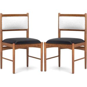 Giantex Wooden Dining Chairs Set of 2, Upholstered Kitchen Chair w/Rubber Wood Frame & Faux Leather Padded Seat, Faux Sherpa Backrest, Mid-Century Armless Chairs, Modern Side Chairs for Home(1)