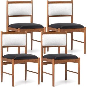 Giantex Wooden Dining Chairs Set of 2, Upholstered Kitchen Chair w/Rubber Wood Frame & Faux Leather Padded Seat, Faux Sherpa Backrest, Mid-Century Armless Chairs, Modern Side Chairs for Home(2)