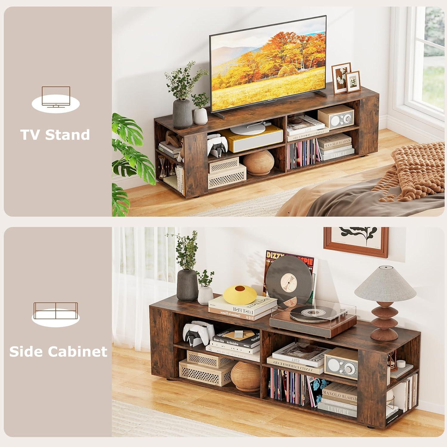 image:imageGianetx Modern TV Stand for TVs up to 65 Inch Wooden Entertainment Center w 4 Storage Cubbies Side Shelves w 5 Raised Feet Media TV Console Table for Living Room Rustic BrownRustic Brown