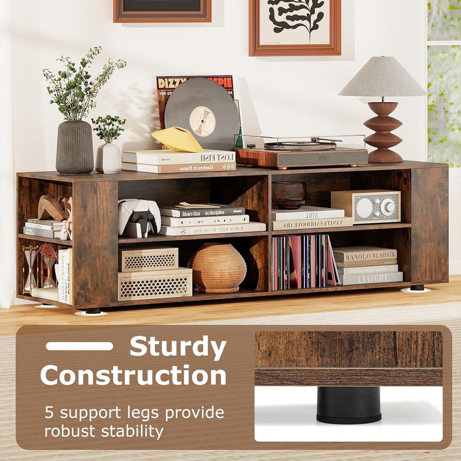 image:imageGianetx Modern TV Stand for TVs up to 65 Inch Wooden Entertainment Center w 4 Storage Cubbies Side Shelves w 5 Raised Feet Media TV Console Table for Living Room Rustic BrownRustic Brown