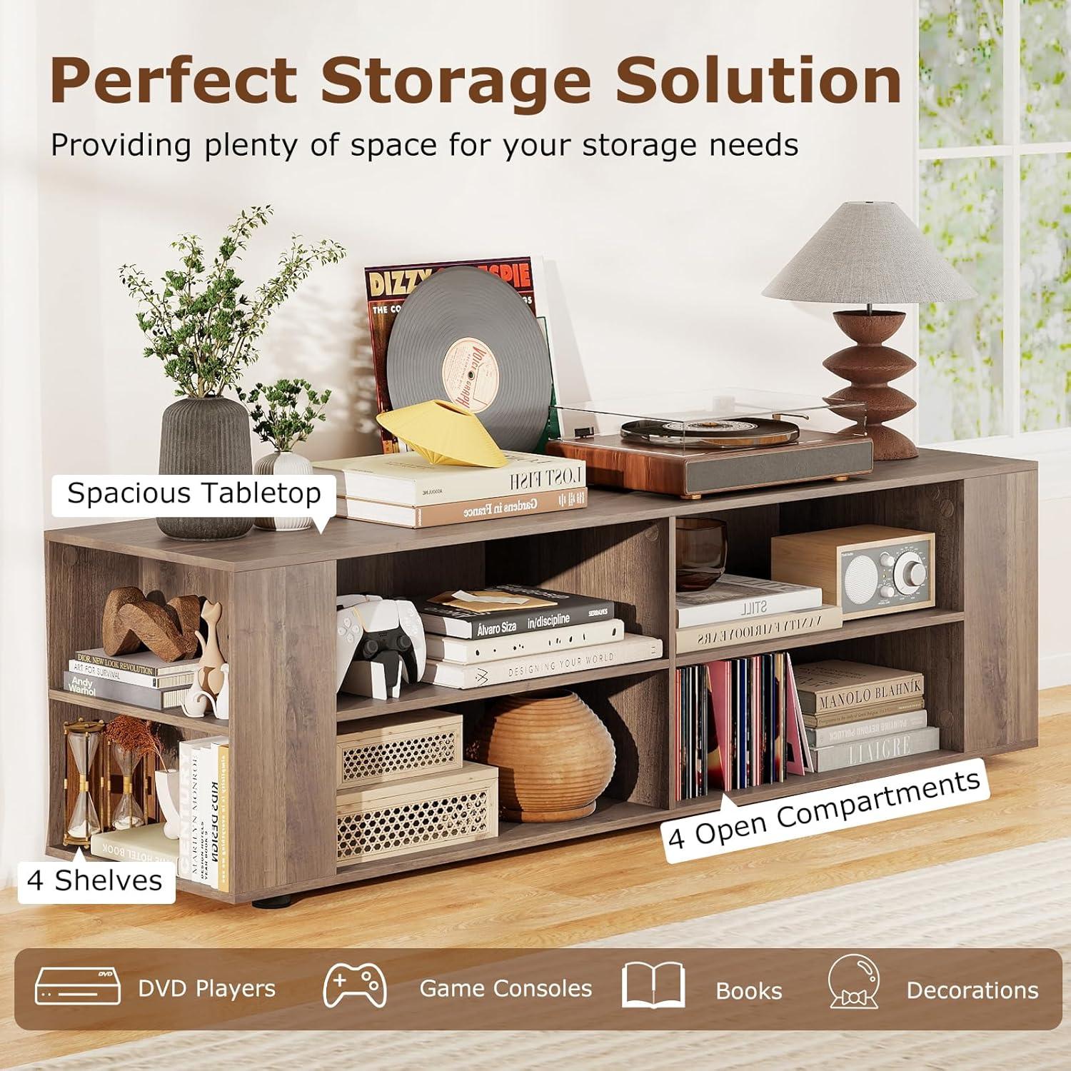 image:imageGianetx Modern TV Stand for TVs up to 65 Inch Wooden Entertainment Center w 4 Storage Cubbies Side Shelves w 5 Raised Feet Media TV Console Table for Living Room Rustic BrownOak