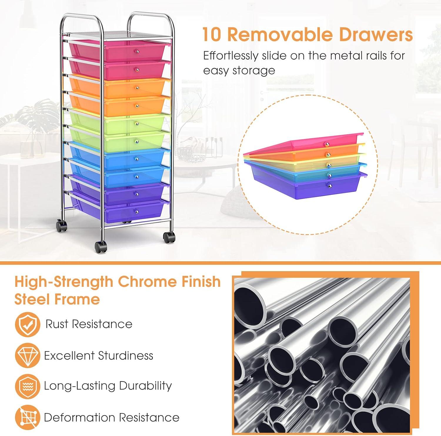 image:imageGiantex 10 Drawer Rolling Storage Cart Tools Scrapbook Paper Office School Organizer MultiColor