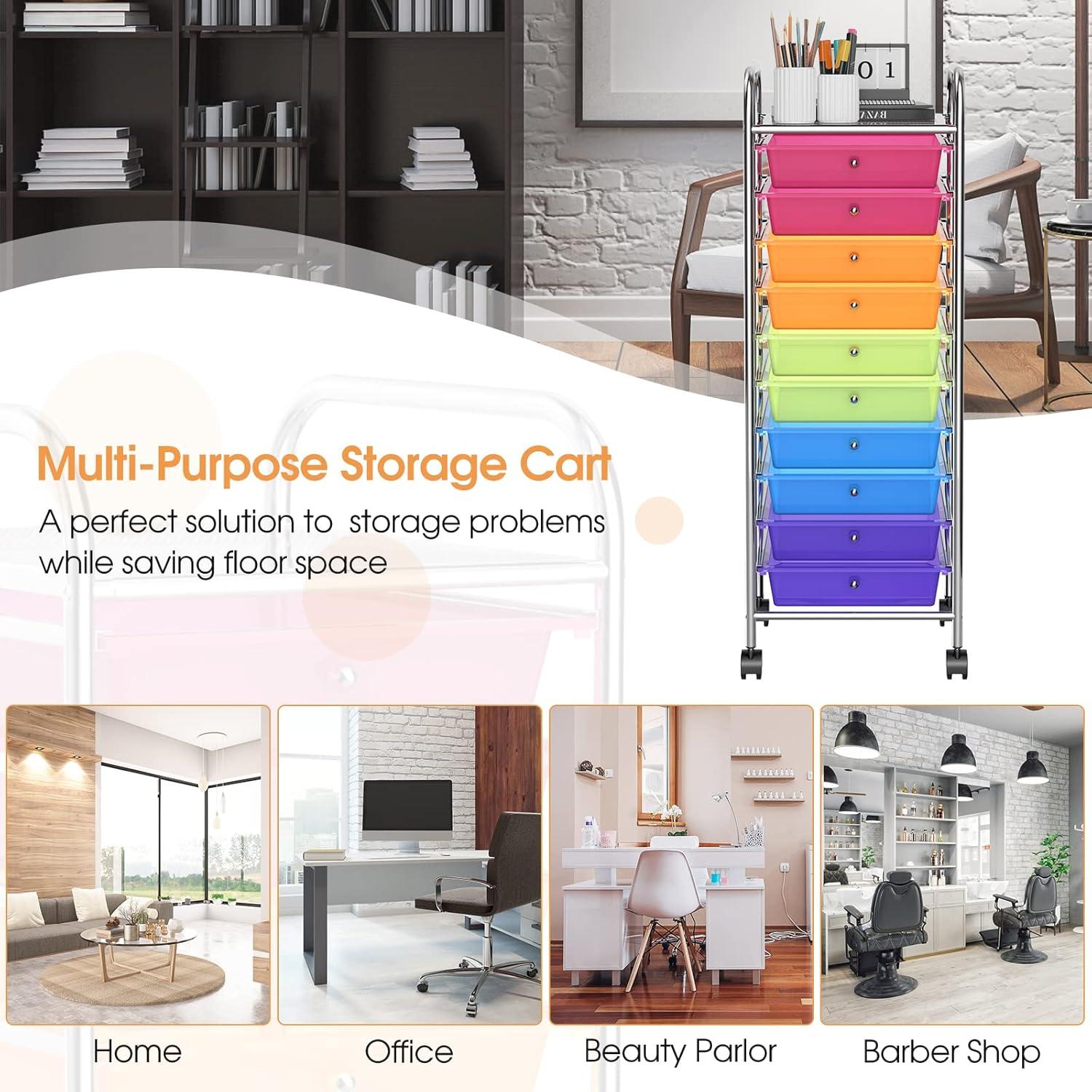 image:imageGiantex 10 Drawer Rolling Storage Cart Tools Scrapbook Paper Office School Organizer MultiColor