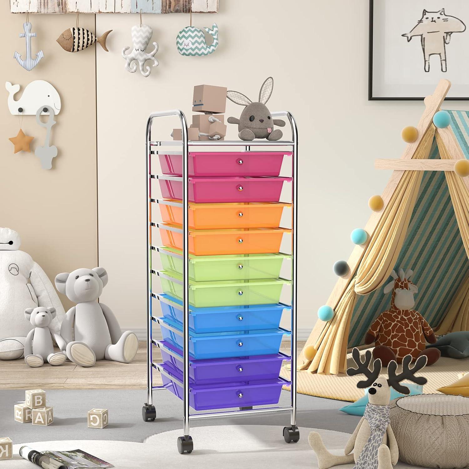 image:imageGiantex 10 Drawer Rolling Storage Cart Tools Scrapbook Paper Office School Organizer MultiColor
