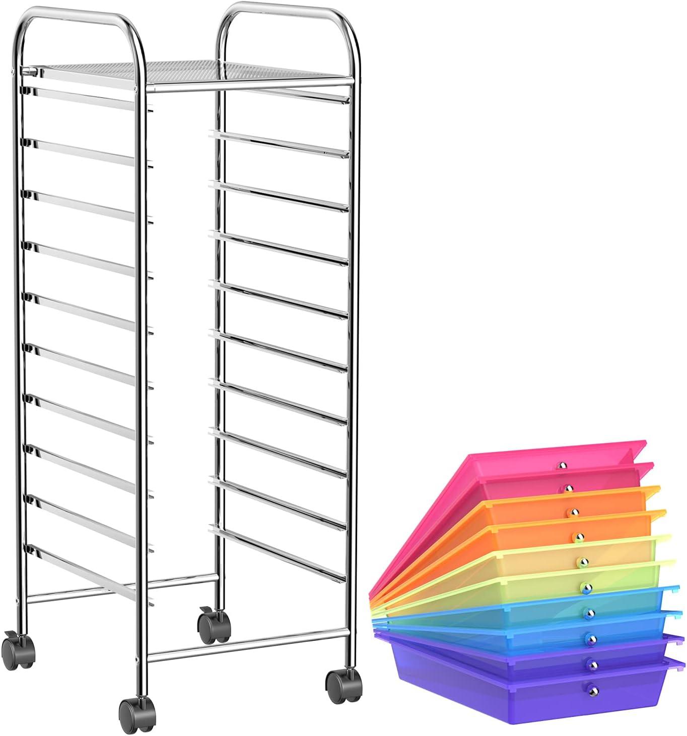 image:imageGiantex 10 Drawer Rolling Storage Cart Tools Scrapbook Paper Office School Organizer MultiColor