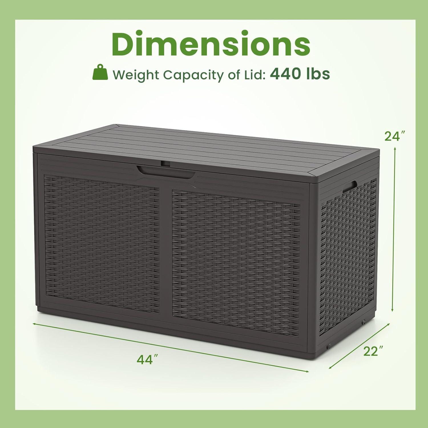 image:imageGiantex 100 Gallon Resin Outdoor Storage Box Waterproof Deck Box wLockable Lid amp Wheels Rattan Storage Container Bench for Patio Cushions Pool Accessories Gardening Tools 440 lbs GreyBrown