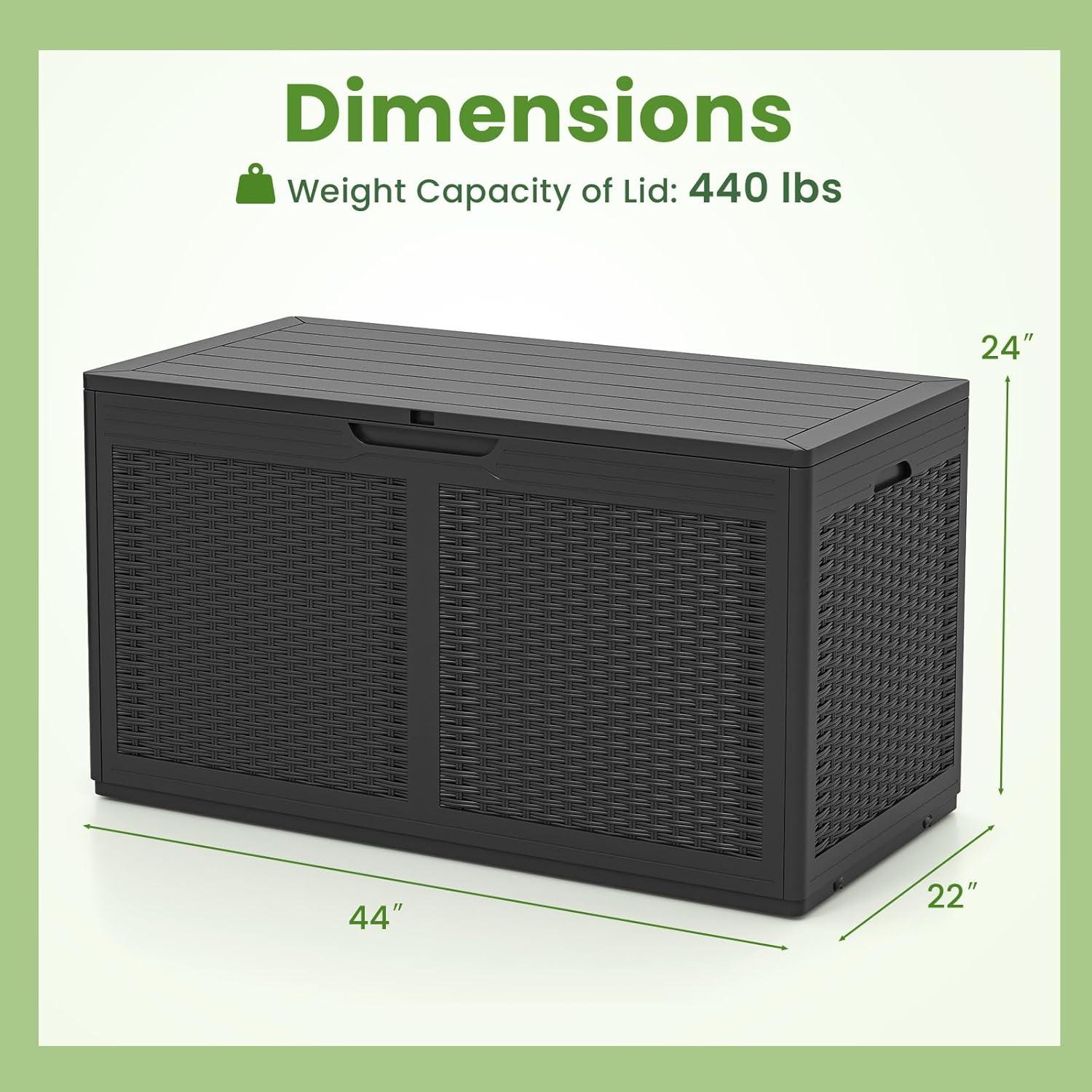 image:imageGiantex 100 Gallon Resin Outdoor Storage Box Waterproof Deck Box wLockable Lid amp Wheels Rattan Storage Container Bench for Patio Cushions Pool Accessories Gardening Tools 440 lbs GreyGrey