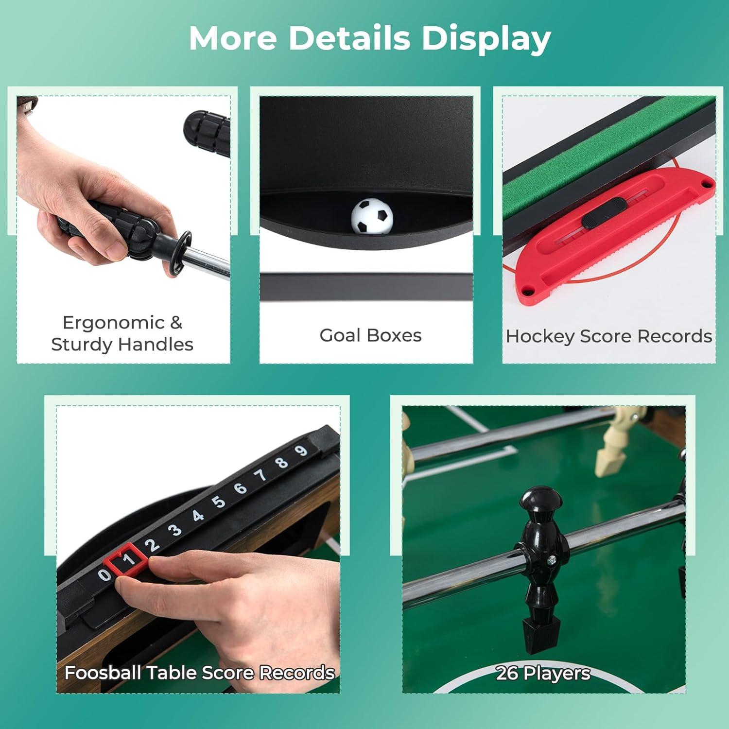 image:imageGiantex 10in1 Multi Game Table Combo Game Table Set wHockey Foosball Pool PingPong Chess Cards Checkers Bowling Shuffleboard Backgammon Adult Size Foosball Table for Game Room Family415L x 24W x 315H