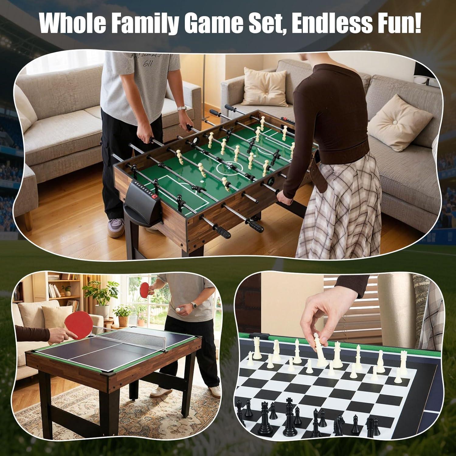 image:imageGiantex 10in1 Multi Game Table Combo Game Table Set wHockey Foosball Pool PingPong Chess Cards Checkers Bowling Shuffleboard Backgammon Adult Size Foosball Table for Game Room Family415L x 24W x 315H