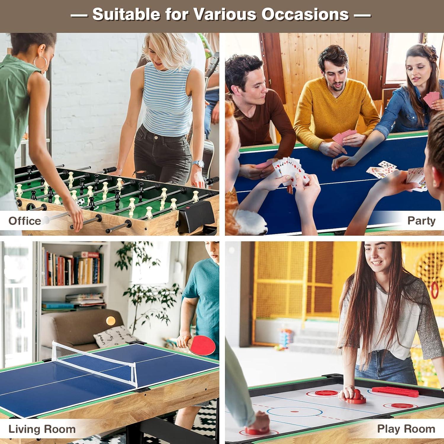 image:imageGiantex 10in1 Multi Game Table Combo Game Table Set wHockey Foosball Pool PingPong Chess Cards Checkers Bowling Shuffleboard Backgammon Adult Size Foosball Table for Game Room Family