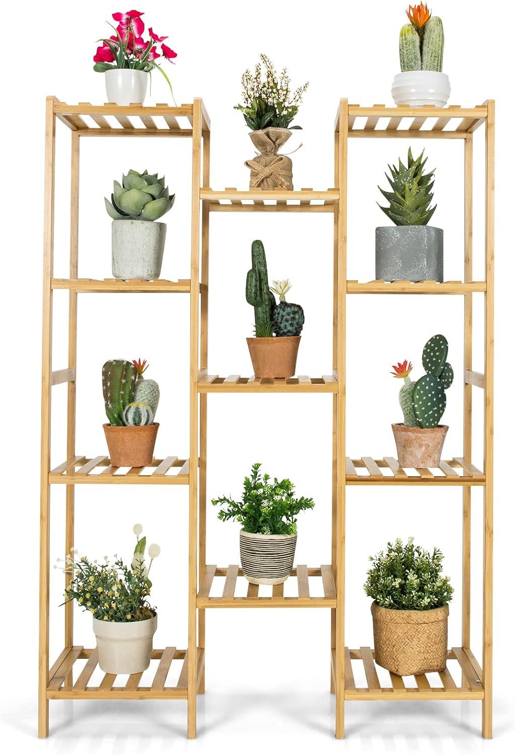 image:imageGiantex 11 Tiers Bamboo Plant Stand for Indoor Plants Multiple Plant Shelf Flower Pots Holder Storage Organizer Rack Outdoor Plant Display Rack for Living Room Patio Balcony Garden 11Tier11Tier