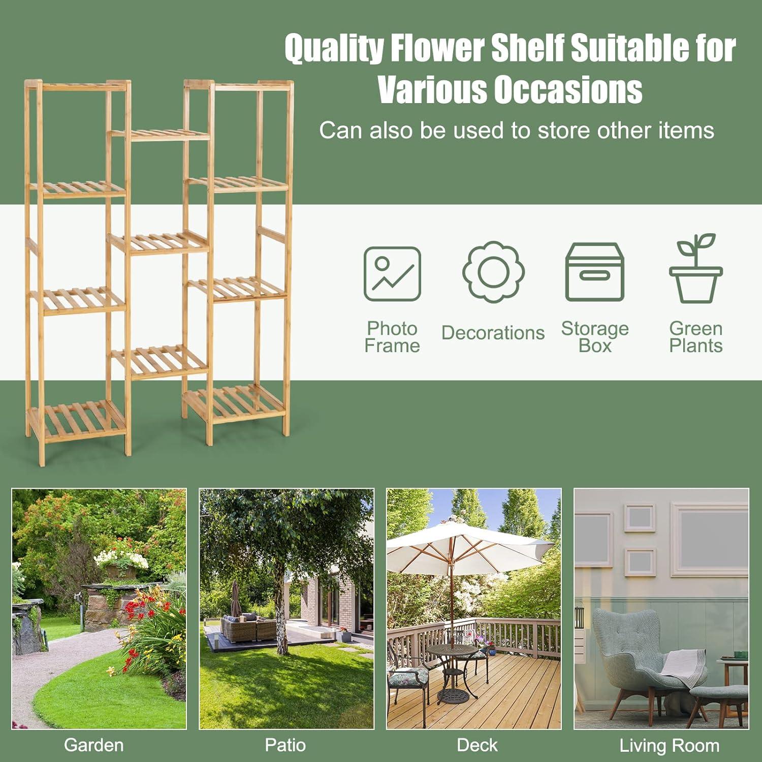 image:imageGiantex 11 Tiers Bamboo Plant Stand for Indoor Plants Multiple Plant Shelf Flower Pots Holder Storage Organizer Rack Outdoor Plant Display Rack for Living Room Patio Balcony Garden 11Tier11Tier