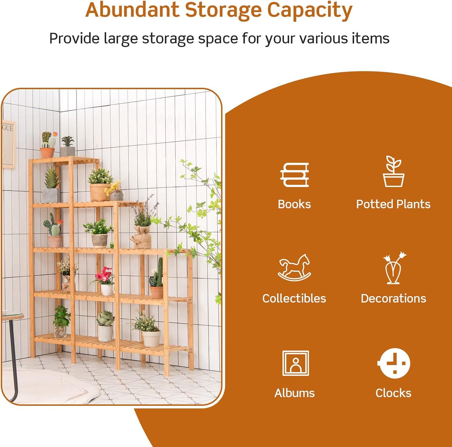 image:imageGiantex 11 Tiers Bamboo Plant Stand for Indoor Plants Multiple Plant Shelf Flower Pots Holder Storage Organizer Rack Outdoor Plant Display Rack for Living Room Patio Balcony Garden 11Tier12Tier