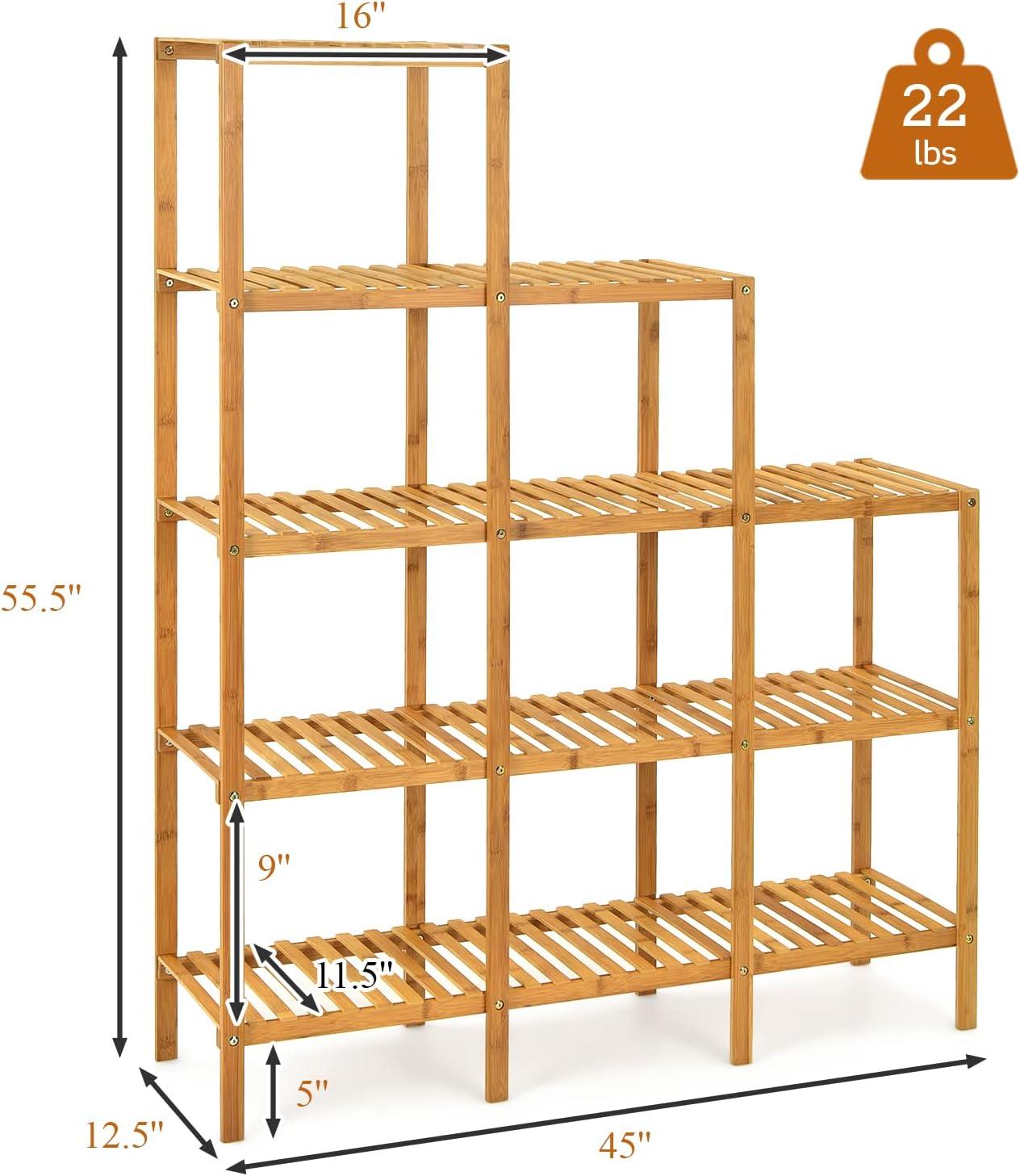 image:imageGiantex 11 Tiers Bamboo Plant Stand for Indoor Plants Multiple Plant Shelf Flower Pots Holder Storage Organizer Rack Outdoor Plant Display Rack for Living Room Patio Balcony Garden 11Tier12Tier