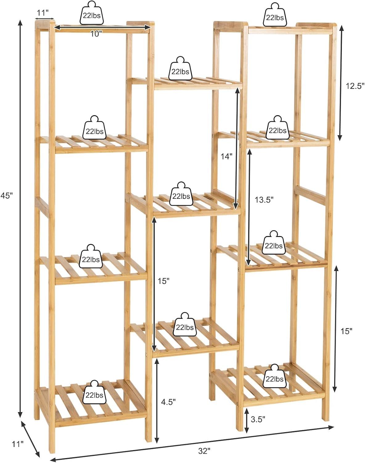 image:imageGiantex 11 Tiers Bamboo Plant Stand for Indoor Plants Multiple Plant Shelf Flower Pots Holder Storage Organizer Rack Outdoor Plant Display Rack for Living Room Patio Balcony Garden 11Tier11Tier