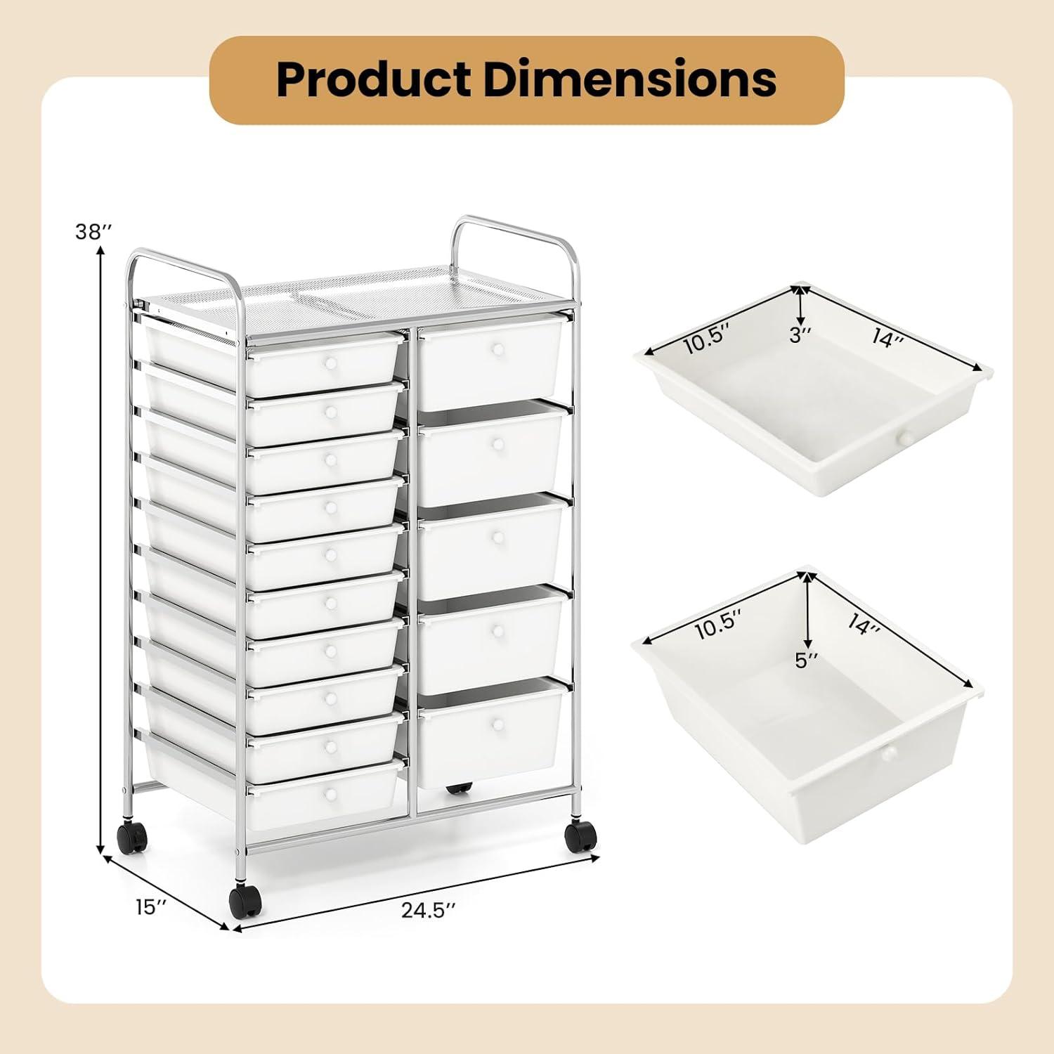 image:imageGiantex 12 Drawer Rolling Cart with Drawers Storage Organizer Cart for Classroom Office School Teacher Mobile Drawer Cart for Tools Crafts Small Printer Macaron MulticolorIvory