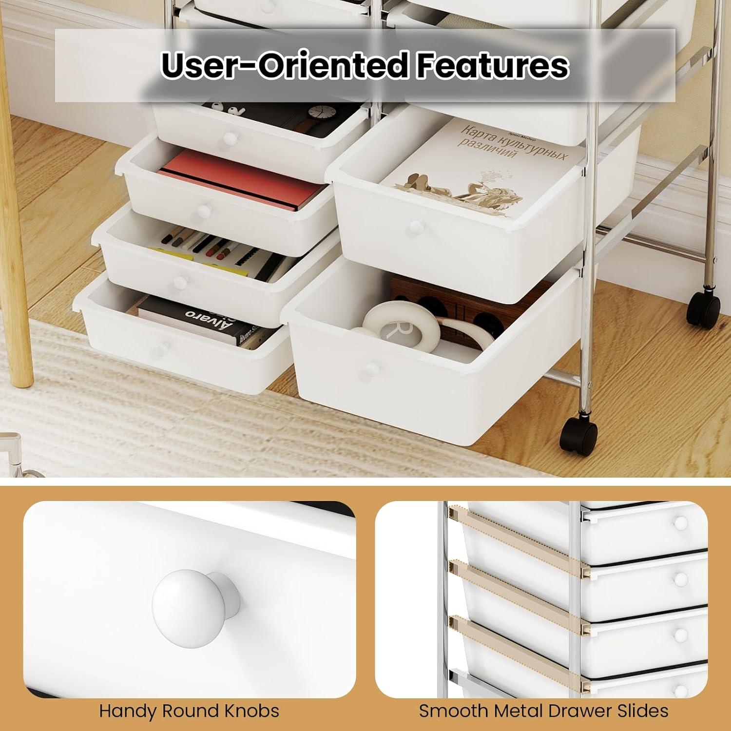 image:imageGiantex 12 Drawer Rolling Cart with Drawers Storage Organizer Cart for Classroom Office School Teacher Mobile Drawer Cart for Tools Crafts Small Printer Macaron MulticolorIvory