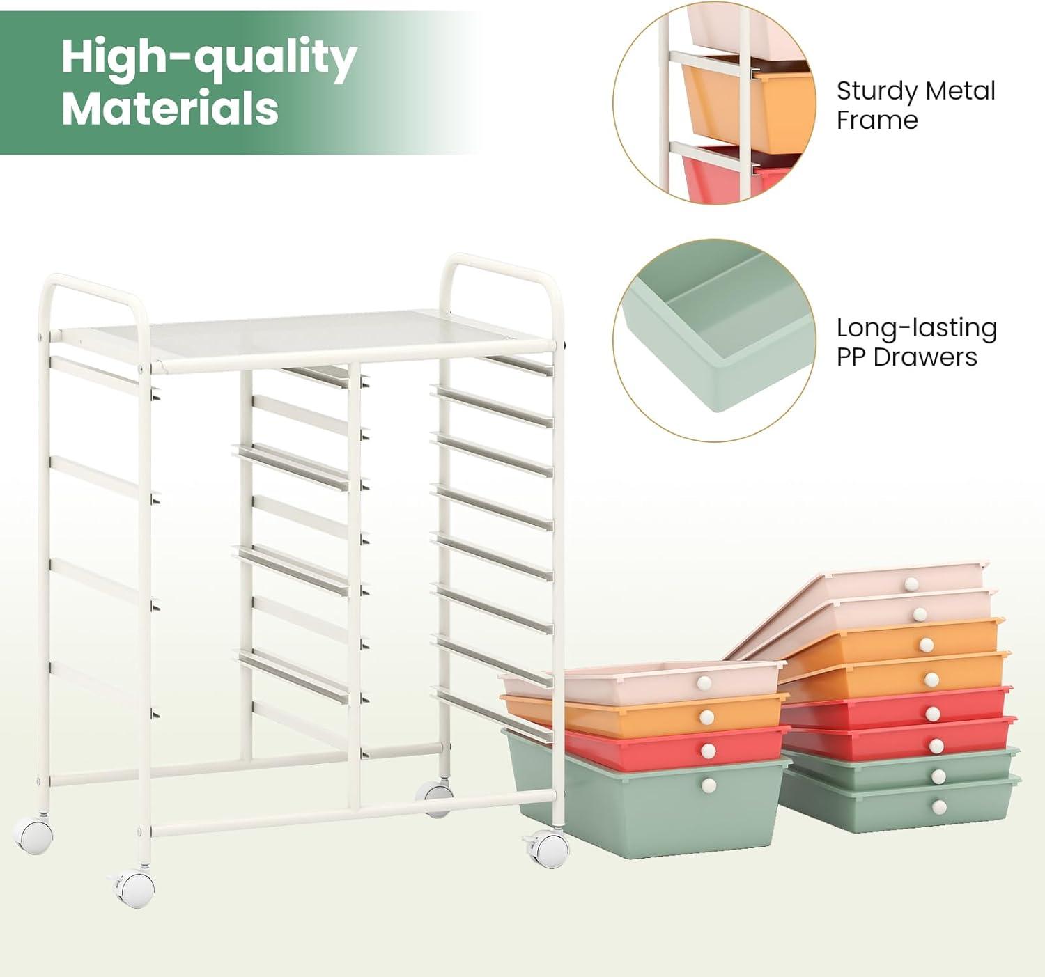 image:imageGiantex 12 Drawer Rolling Cart with Drawers Storage Organizer Cart for Classroom Office School Teacher Mobile Drawer Cart for Tools Crafts Small Printer Macaron MulticolorMacaron Multicolor