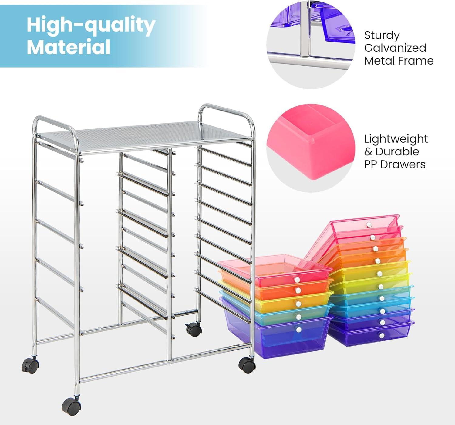 image:imageGiantex 12 Drawer Rolling Cart with Drawers Storage Organizer Cart for Classroom Office School Teacher Mobile Drawer Cart for Tools Crafts Small Printer Macaron MulticolorRedOrangeGreenBluePurple