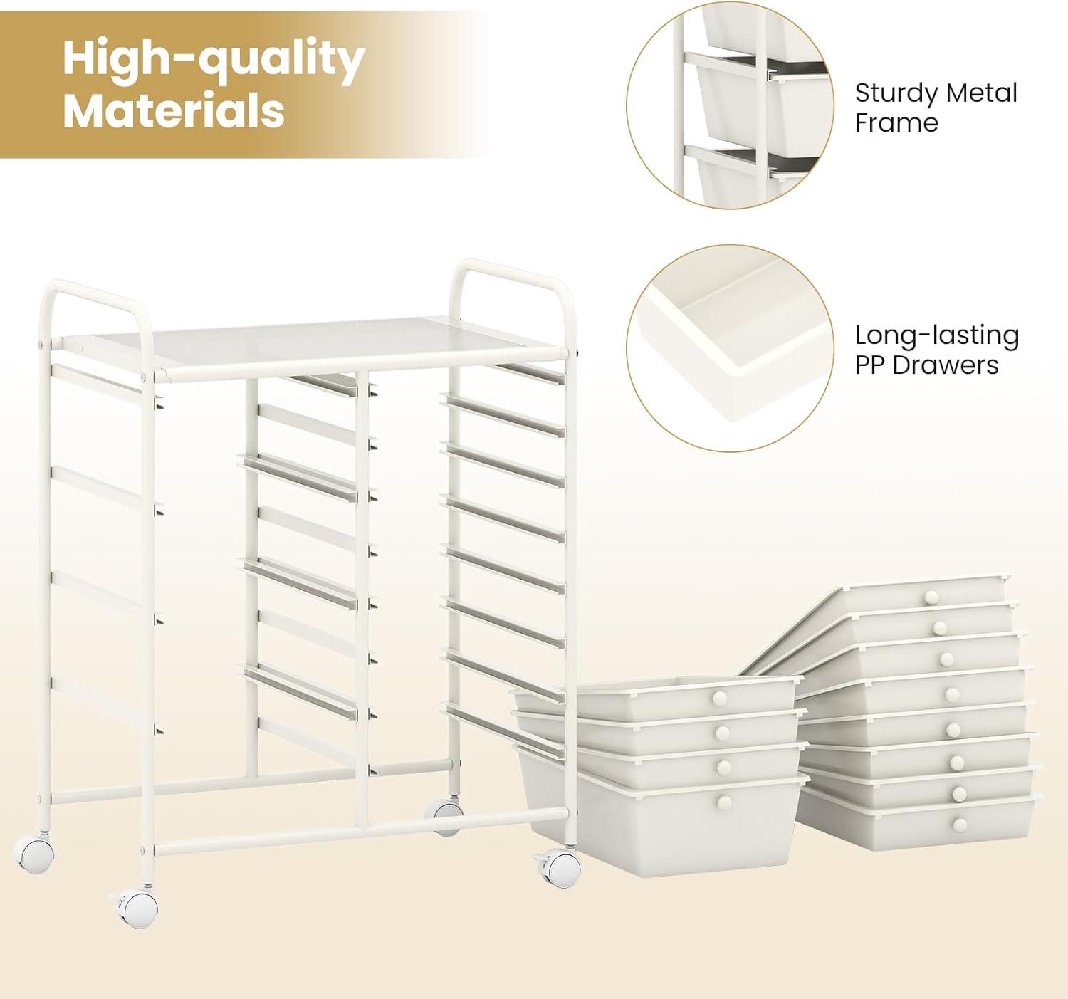 image:imageGiantex 12 Drawer Rolling Cart with Drawers Storage Organizer Cart for Classroom Office School Teacher Mobile Drawer Cart for Tools Crafts Small Printer Macaron MulticolorIvory