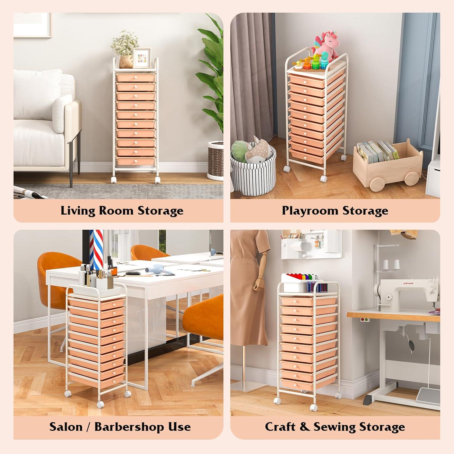 image:imageGiantex 12 Drawer Rolling Cart with Drawers Storage Organizer Cart for Classroom Office School Teacher Mobile Drawer Cart for Tools Crafts Small Printer Macaron MulticolorPeach Fuzz
