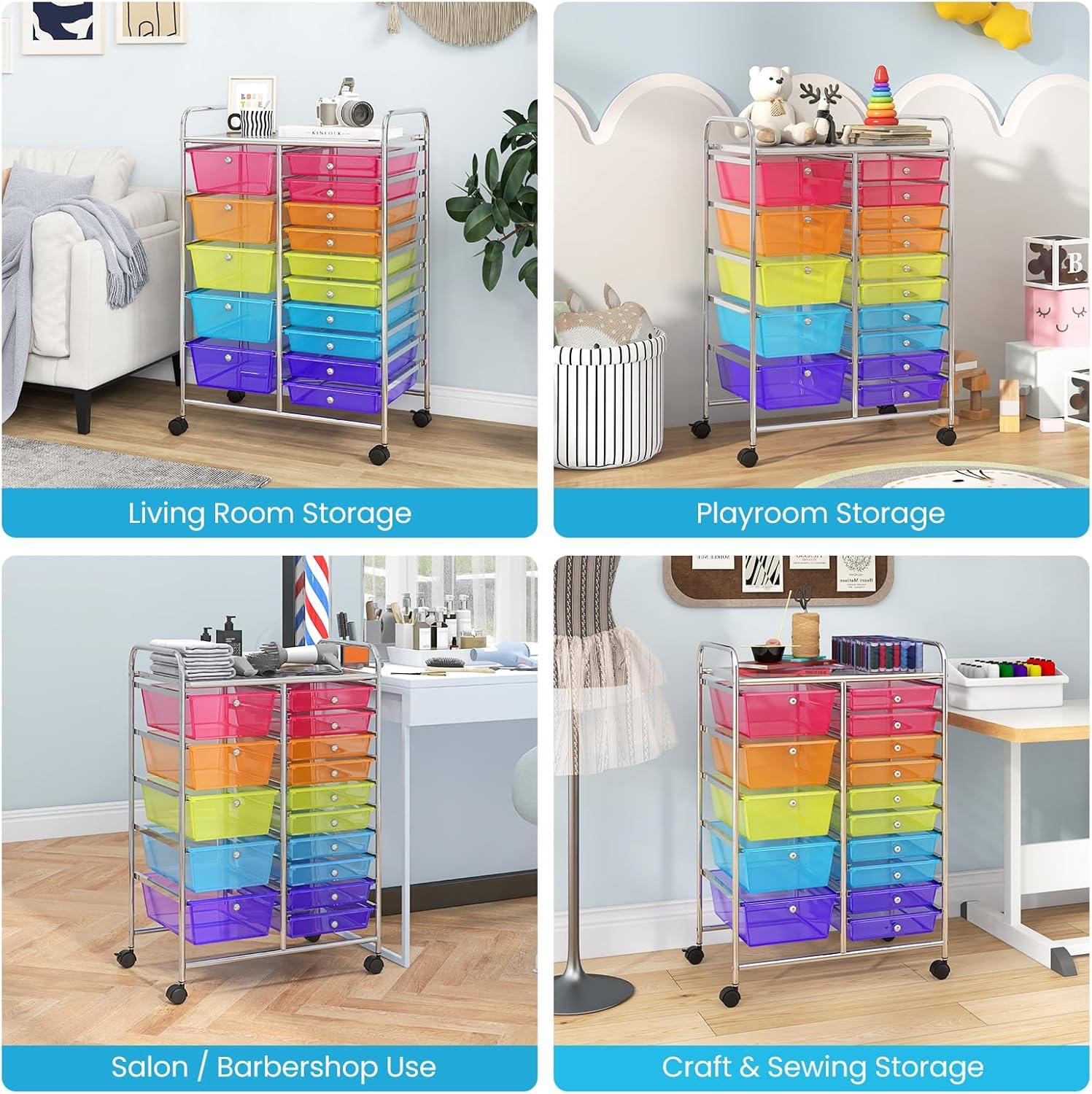 image:imageGiantex 12 Drawer Rolling Cart with Drawers Storage Organizer Cart for Classroom Office School Teacher Mobile Drawer Cart for Tools Crafts Small Printer Macaron MulticolorRedOrangeGreenBluePurple