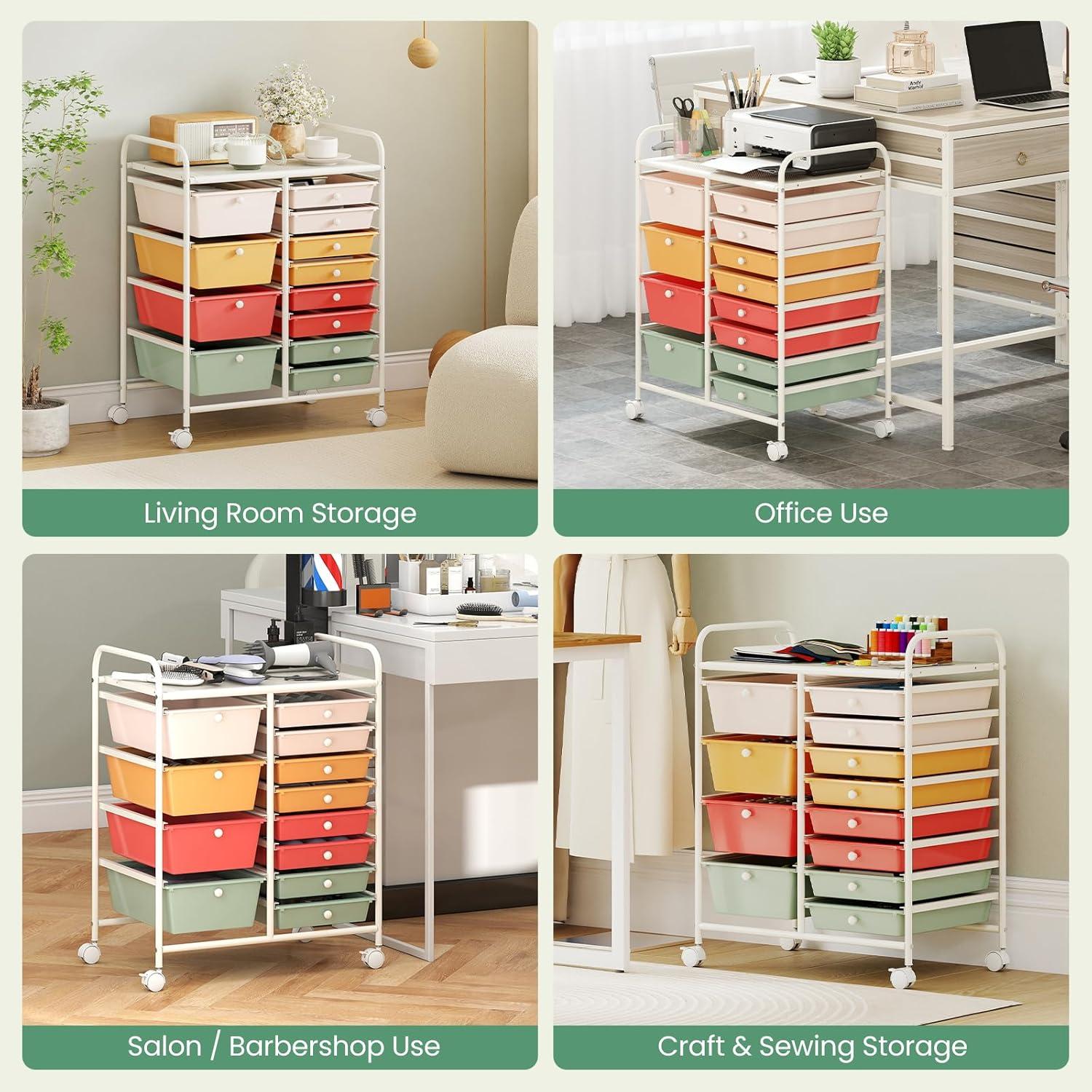 image:imageGiantex 12 Drawer Rolling Cart with Drawers Storage Organizer Cart for Classroom Office School Teacher Mobile Drawer Cart for Tools Crafts Small Printer Macaron MulticolorMacaron Multicolor