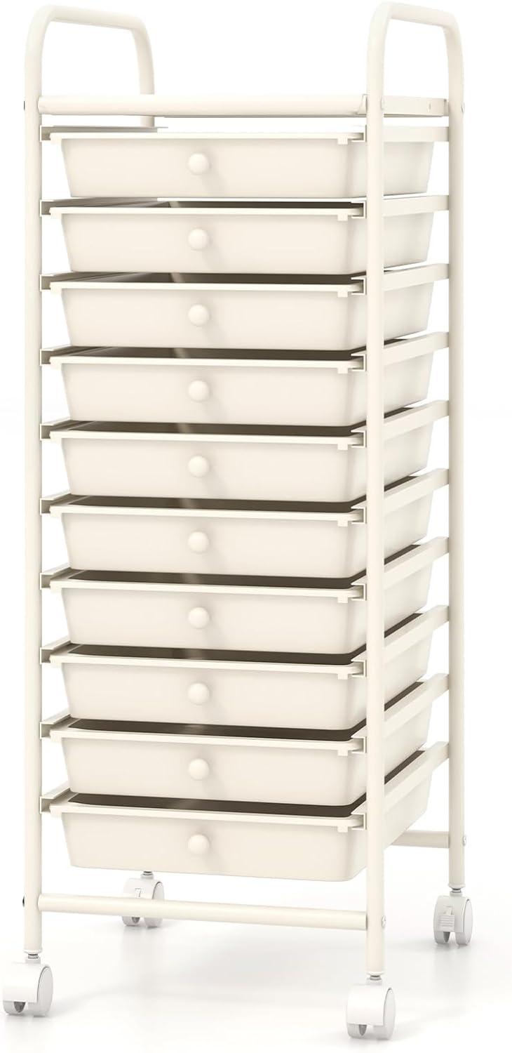 image:imageGiantex 12 Drawer Rolling Cart with Drawers Storage Organizer Cart for Classroom Office School Teacher Mobile Drawer Cart for Tools Crafts Small Printer Macaron MulticolorIvory