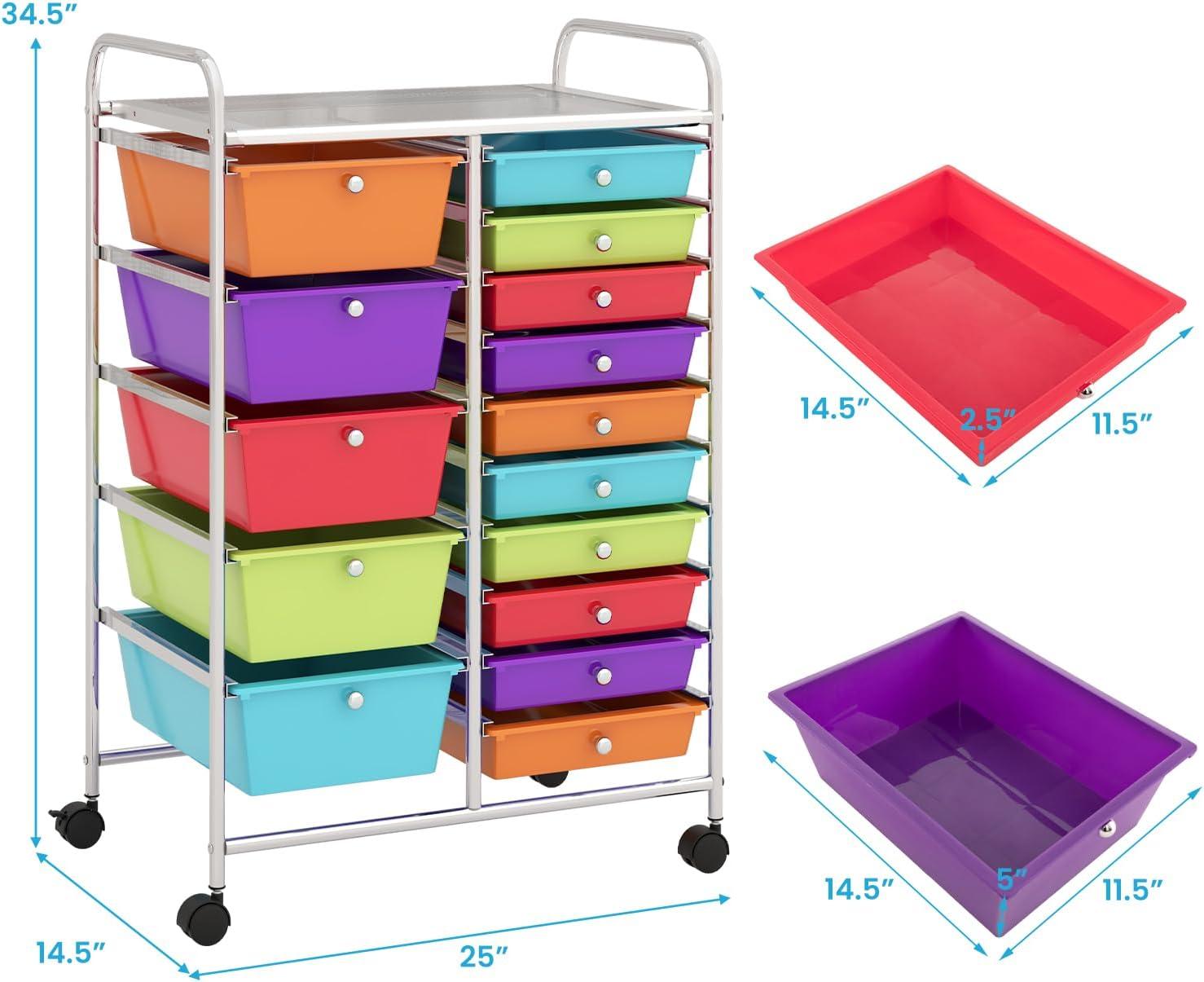 image:imageGiantex 12 Drawer Rolling Cart with Drawers Storage Organizer Cart for Classroom Office School Teacher Mobile Drawer Cart for Tools Crafts Small Printer Macaron MulticolorMulticolor