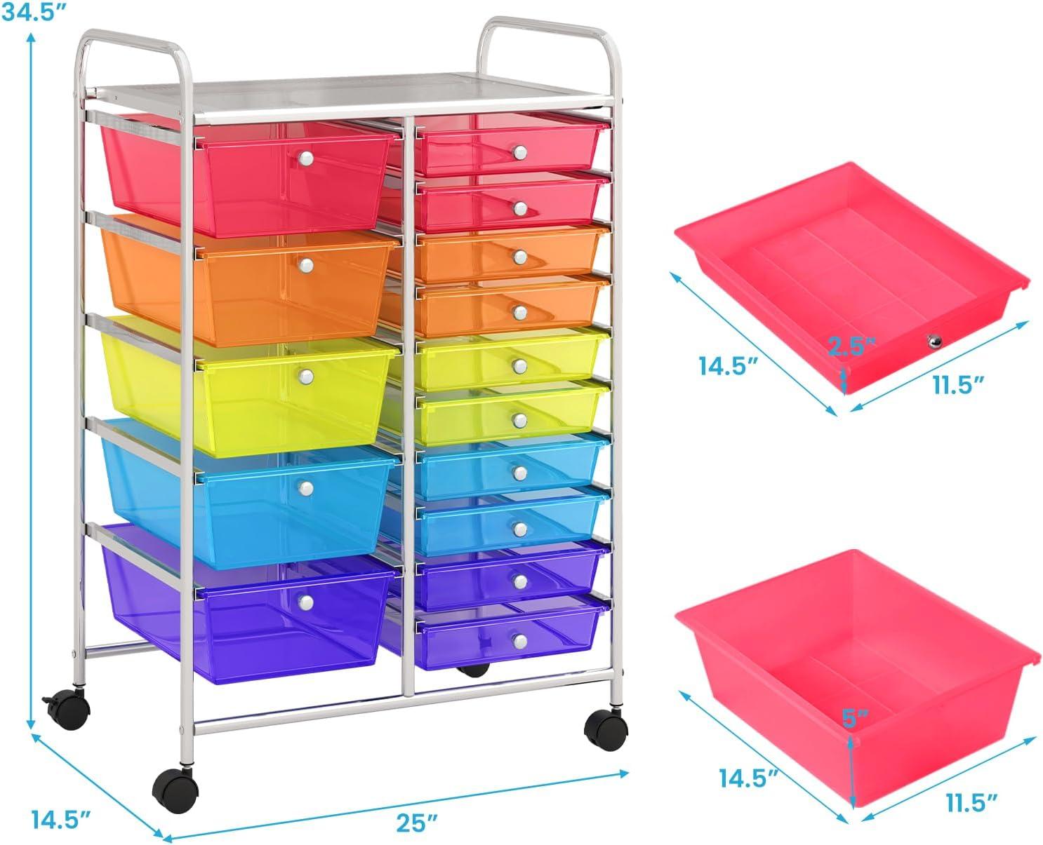 image:imageGiantex 12 Drawer Rolling Cart with Drawers Storage Organizer Cart for Classroom Office School Teacher Mobile Drawer Cart for Tools Crafts Small Printer Macaron MulticolorRedOrangeGreenBluePurple