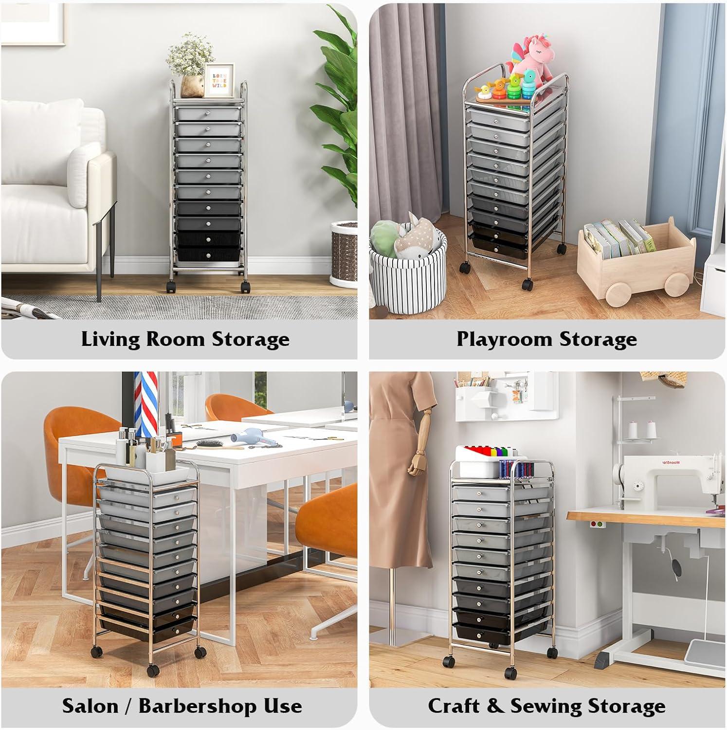 image:imageGiantex 12 Drawer Rolling Cart with Drawers Storage Organizer Cart for Classroom Office School Teacher Mobile Drawer Cart for Tools Crafts Small Printer Macaron MulticolorGray Gradient